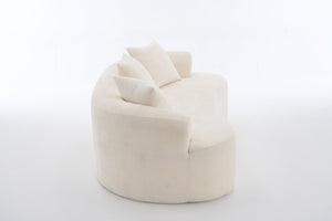 English Elm Crescent-shaped Chenille Loveseat Low Profile Curved Sofa for Modern Living Rooms White W5188P450354