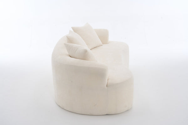 English Elm Crescent-shaped Chenille Loveseat Low Profile Curved Sofa for Modern Living Rooms White W5188P450354