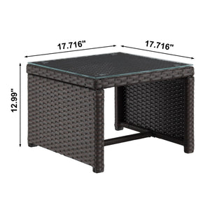 English Elm Menton 3-Piece Sectional Set with Chaise and Waterproof Removable Cushions, Steel Rattan Frame Brown+Gray B365P397654