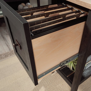 English Elm Desk, Modern Farmhouse Black Finish With Durable Engineered Wood, Storage Drawers & Easy Assembly B356P402712