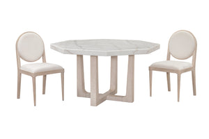 Basset Mirror Newport Coastal Modern Dining Table With Elegant Hexagonal White Marble Top For 4-6 Guests White Marble,Wood 6260-760b-t