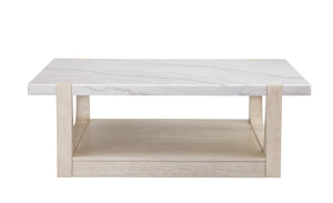 Basset Mirror Newport Coastal Modern Rectangular Cocktail Table With White Marble Top & Sun-bleached Finish Legs White Wood,Marble 6260-lr-100