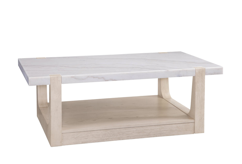 Basset Mirror Newport Coastal Modern Rectangular Cocktail Table With White Marble Top & Sun-bleached Finish Legs White Wood,Marble 6260-lr-100