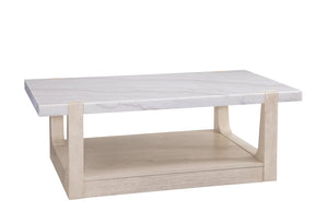 Basset Mirror Newport Coastal Modern Rectangular Cocktail Table With White Marble Top & Sun-bleached Finish Legs White Wood,Marble 6260-lr-100