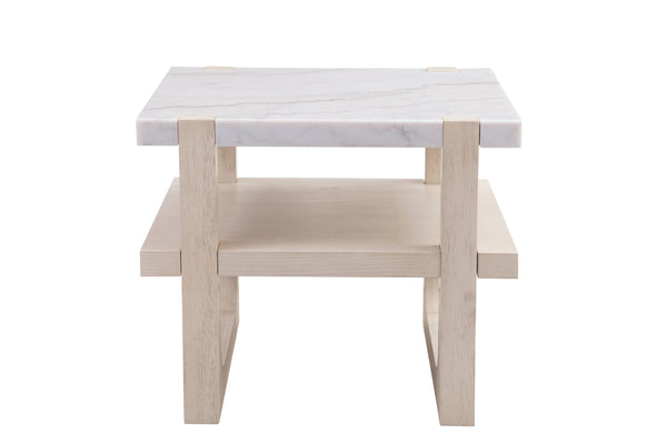 Basset Mirror Newport Coastal Modern Rectangular End Table With White Marble Top And Sun-bleached Ash Finish White Wood,Marble 6260-lr-200