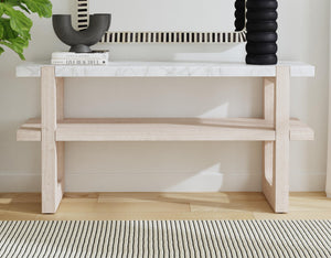 Basset Mirror Newport Console Table - Coastal Modern Charm With White Marble Top & Sun-bleached Ash Veneer Finish White Wood,Marble 6260-lr-400