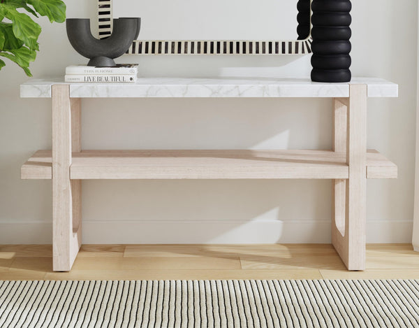 Basset Mirror Newport Console Table - Coastal Modern Charm With White Marble Top & Sun-bleached Ash Veneer Finish White Wood,Marble 6260-lr-400