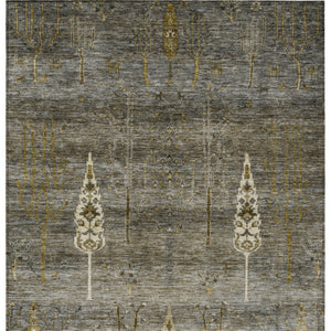 HomeRoots 10' Stylish Pewter & Gold Floral Area Rug – Washable, Indoor/Outdoor, Durable, Perfect for High Traffic! 626001