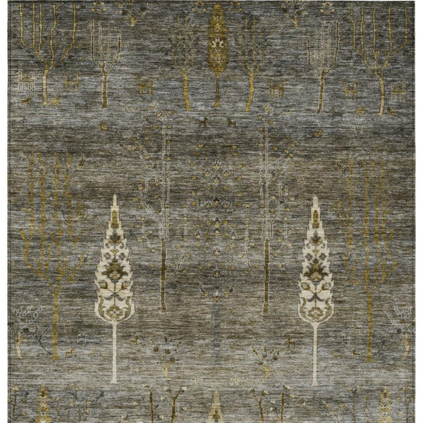 HomeRoots 10' Stylish Pewter & Gold Floral Area Rug – Washable, Indoor/Outdoor, Durable, Perfect for High Traffic! 626001