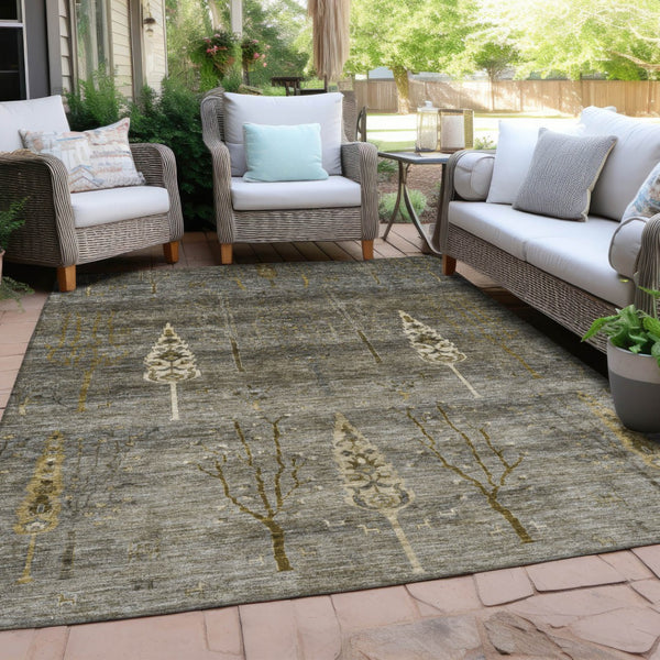 HomeRoots 10' Stylish Pewter & Gold Floral Area Rug – Washable, Indoor/Outdoor, Durable, Perfect for High Traffic! 626001