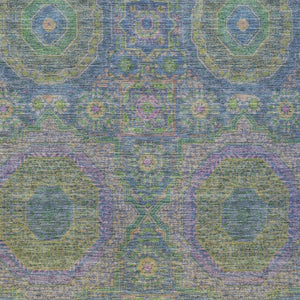 HomeRoots 5' Vibrant Blue and Green Medallion Area Rug - Washable, Durable, Indoor/Outdoor, Stylish Design! 626003