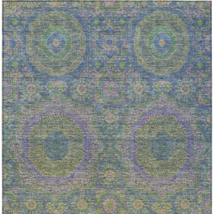 HomeRoots 5' Vibrant Blue and Green Medallion Area Rug - Washable, Durable, Indoor/Outdoor, Stylish Design! 626003