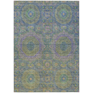 HomeRoots 5' Vibrant Blue and Green Medallion Area Rug - Washable, Durable, Indoor/Outdoor, Stylish Design! 626003
