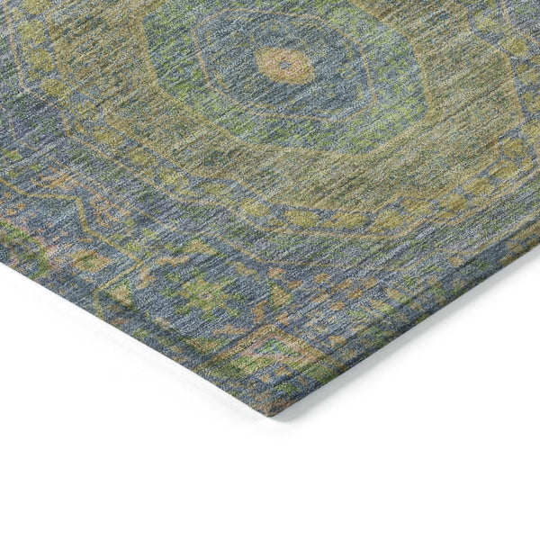 HomeRoots 5' Vibrant Blue and Green Medallion Area Rug - Washable, Durable, Indoor/Outdoor, Stylish Design! 626003