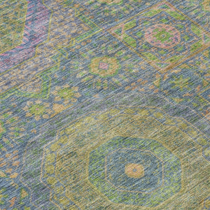 HomeRoots 8' Blue and Green Round Medallion Area Rug - Stylish, Washable, Durable for Indoor & Outdoor Use! 626004