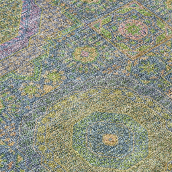 HomeRoots 8' Blue and Green Round Medallion Area Rug - Stylish, Washable, Durable for Indoor & Outdoor Use! 626004
