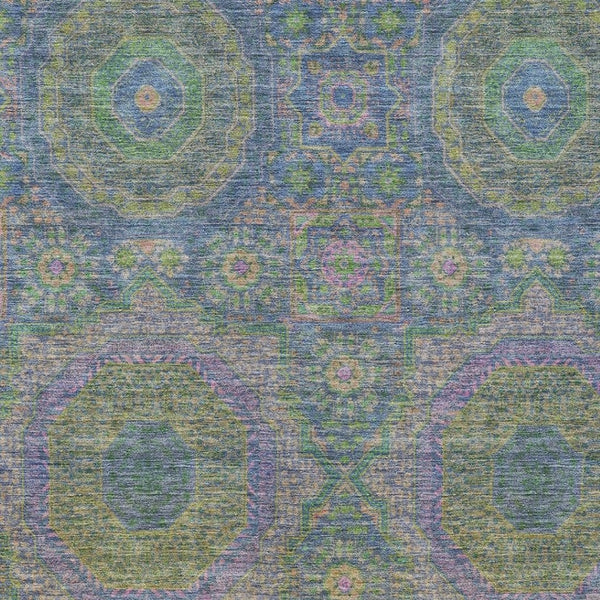 HomeRoots 8' X 10' Vibrant Blue and Green Medallion Area Rug - Washable, Durable, Perfect for Indoor & Outdoor Use! 626005