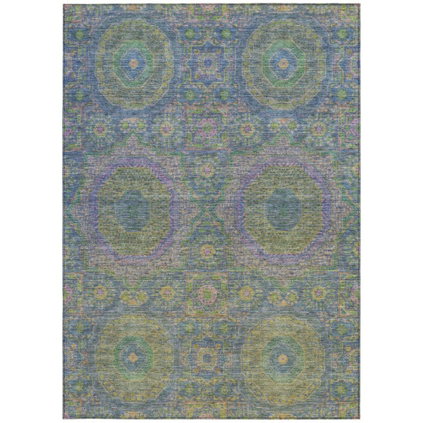 HomeRoots 9' X 12' Blue and Green Medallion Area Rug - Durable, Washable Design for Indoor & Outdoor Spaces 626006