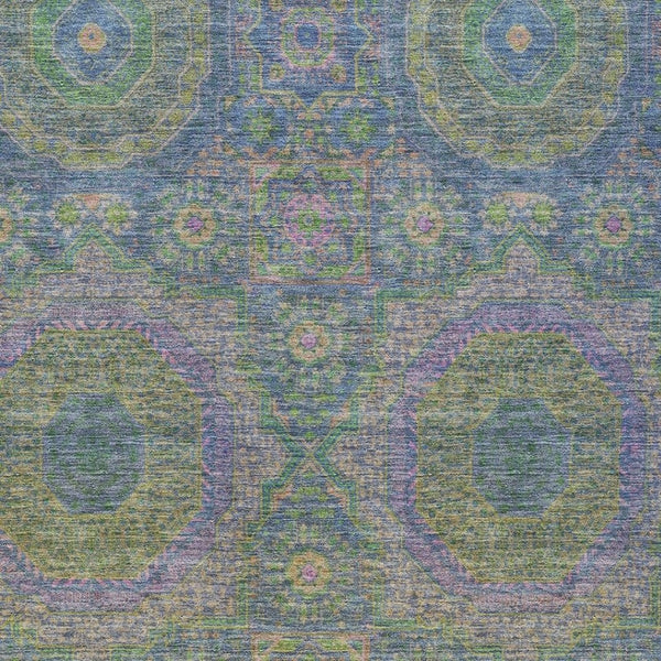 HomeRoots 10' X 14' Vibrant Blue and Green Medallion Washable Area Rug for Indoor/Outdoor High-Traffic Use 626007