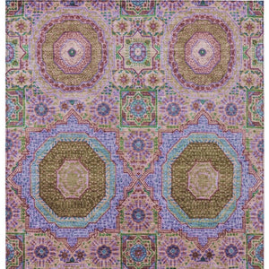 HomeRoots 5' X 8' Pink and Teal Blue Medallion Indoor/Outdoor Rug - Washable, Durable & Stylish Accent Piece 626015