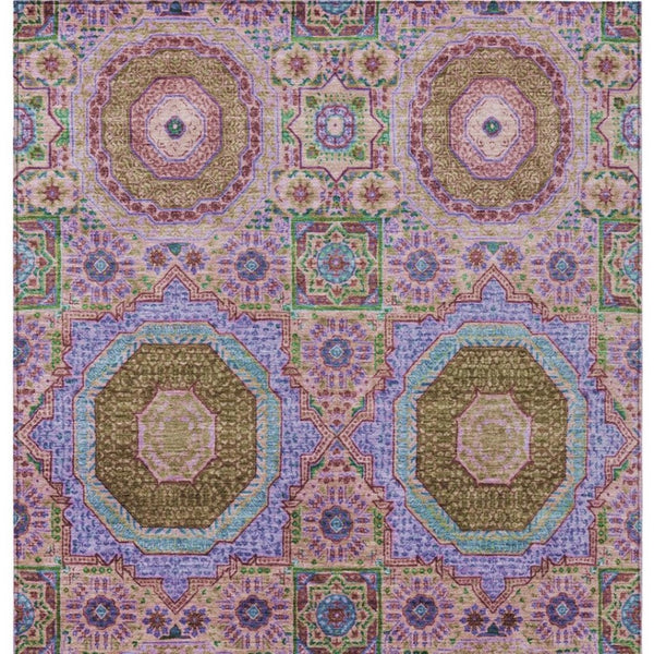 HomeRoots 5' X 8' Pink and Teal Blue Medallion Indoor/Outdoor Rug - Washable, Durable & Stylish Accent Piece 626015