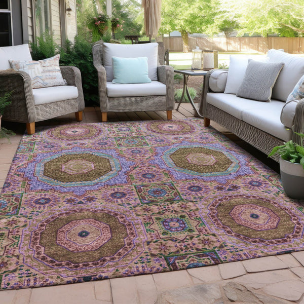 HomeRoots 5' X 8' Pink and Teal Blue Medallion Indoor/Outdoor Rug - Washable, Durable & Stylish Accent Piece 626015