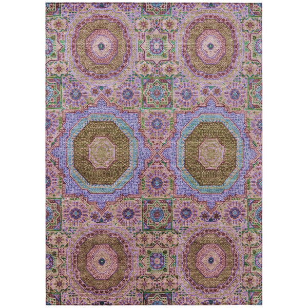 HomeRoots 5' X 8' Pink and Teal Blue Medallion Indoor/Outdoor Rug - Washable, Durable & Stylish Accent Piece 626015