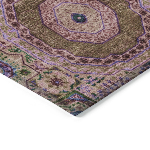 HomeRoots 5' X 8' Pink and Teal Blue Medallion Indoor/Outdoor Rug - Washable, Durable & Stylish Accent Piece 626015