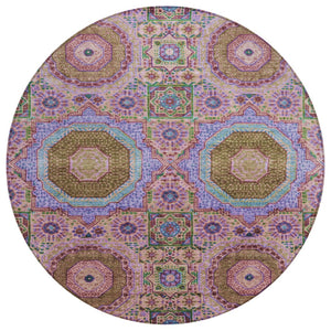 HomeRoots 8' Pink and Teal Round Medallion Rug - Washable, Stylish, Durable for Indoor & Outdoor Spaces! 626016