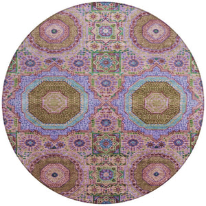 HomeRoots 8' Pink and Teal Round Medallion Rug - Washable, Stylish, Durable for Indoor & Outdoor Spaces! 626016