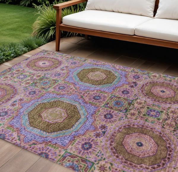 HomeRoots 8' X 10' Vibrant Pink and Teal Blue Medallion Washable Area Rug for Indoor and Outdoor Spaces 626017