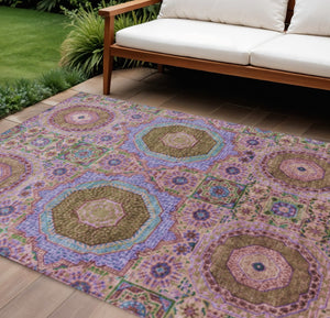 HomeRoots 10' X 14' Pink and Teal Medallion Rug - Vibrant Washable Area Rug for Indoor/Outdoor Spaces 626019