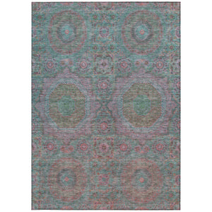 HomeRoots 5' Teal Blue & Blush Medallion Indoor-Outdoor Area Rug - Washable, Durable, Stylish for Any Space 626027
