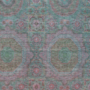 HomeRoots 8' X 10' Teal Blue & Blush Medallion Area Rug - Washable, Durable, Indoor/Outdoor Style for Homes 626029