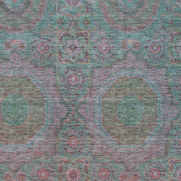 HomeRoots 8' X 10' Teal Blue & Blush Medallion Area Rug - Washable, Durable, Indoor/Outdoor Style for Homes 626029