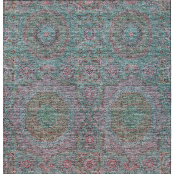 HomeRoots 10' Teal Blue & Blush Medallion Washable Area Rug – Stylish, Durable Indoor/Outdoor Solution! 626031