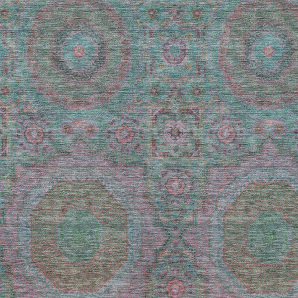 HomeRoots 10' Teal Blue & Blush Medallion Washable Area Rug – Stylish, Durable Indoor/Outdoor Solution! 626031