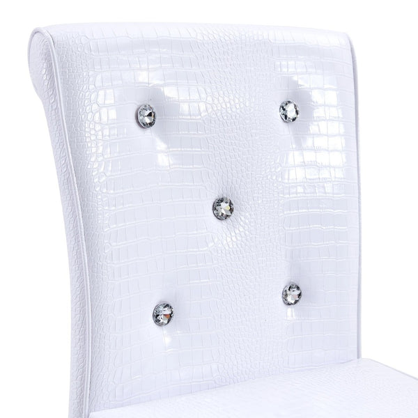 English Elm A Set of 2 Glam Faux Alligator Pvc Barstools with Crystal Buckle Detail White W1512P491589