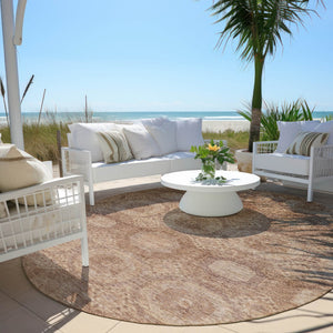 HomeRoots 8' Copper and Rust Round Medallion Area Rug - Durable, Washable, Stylish for Indoor and Outdoor Use 626070