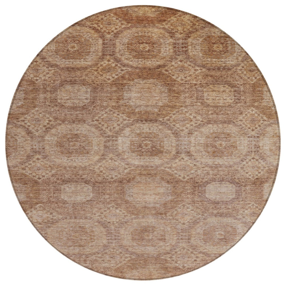 HomeRoots 8' Copper and Rust Round Medallion Area Rug - Durable, Washable, Stylish for Indoor and Outdoor Use 626070