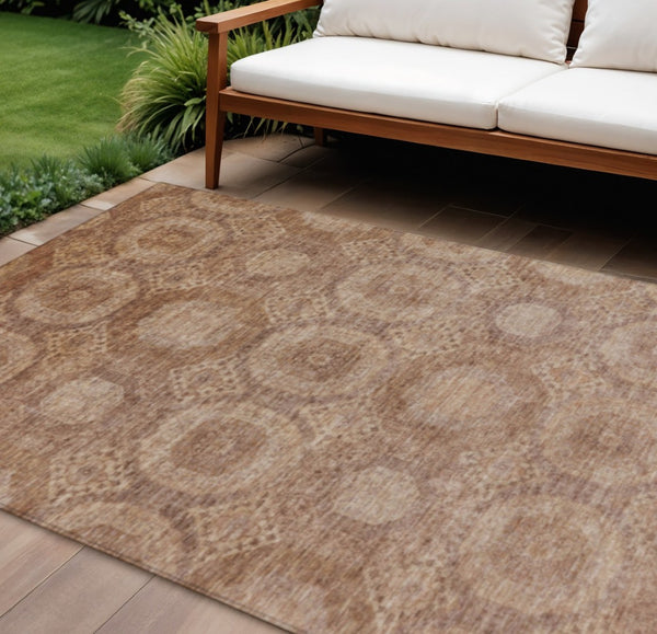 HomeRoots 9' X 12' Copper Medallion Washable Indoor/Outdoor Rug – Durable, Stain-Resistant & Elegant Design! 626072
