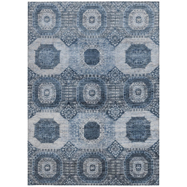 HomeRoots 5' Blue and Ivory Medallion Washable Area Rug - Durable, Stylish for Indoor & Outdoor Use, 5x8 Feet 626099