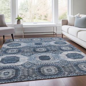 HomeRoots 5' Blue and Ivory Medallion Washable Area Rug - Durable, Stylish for Indoor & Outdoor Use, 5x8 Feet 626099