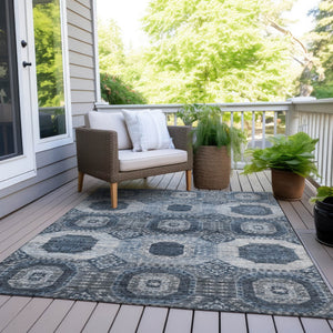 HomeRoots 5' Blue and Ivory Medallion Washable Area Rug - Durable, Stylish for Indoor & Outdoor Use, 5x8 Feet 626099