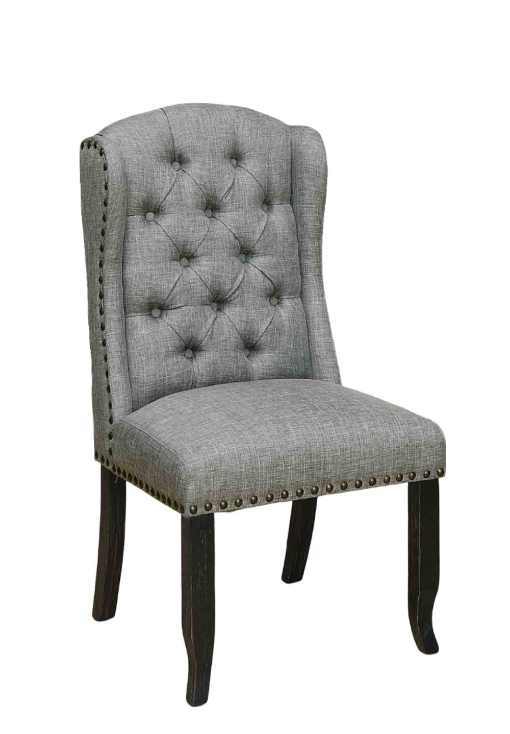 English Elm Rustic 2-Piece Wingback Side Chair Set With Nailhead Trim, Button Tufting, Antique Black & Gray Finish B2741P408969-GIGA