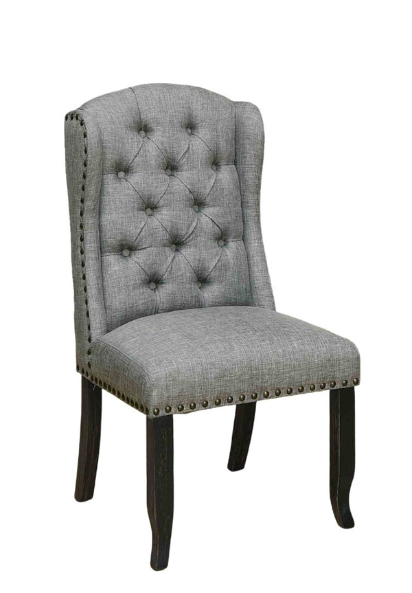 English Elm Rustic 2-Piece Wingback Side Chair Set With Nailhead Trim, Button Tufting, Antique Black & Gray Finish B2741P408969-GIGA