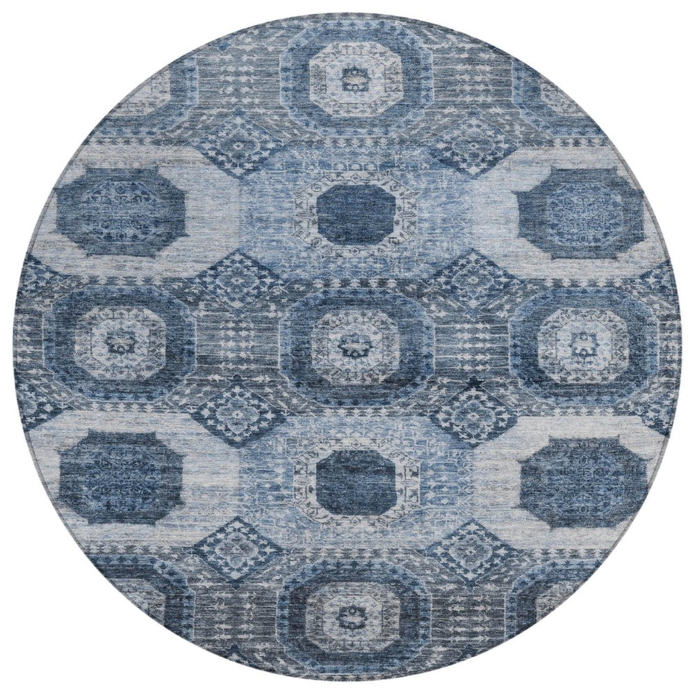 HomeRoots 8' Blue Medallion Indoor Outdoor Rug – Durable, Washable, Stylish Design for Patios & High-Traffic Areas 626100