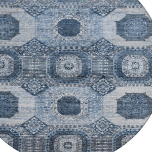 HomeRoots 8' Blue Medallion Indoor Outdoor Rug – Durable, Washable, Stylish Design for Patios & High-Traffic Areas 626100