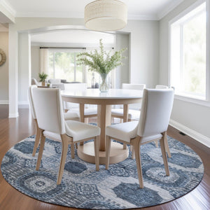 HomeRoots 8' Blue Medallion Indoor Outdoor Rug – Durable, Washable, Stylish Design for Patios & High-Traffic Areas 626100