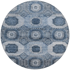 HomeRoots 8' Blue Medallion Indoor Outdoor Rug – Durable, Washable, Stylish Design for Patios & High-Traffic Areas 626100